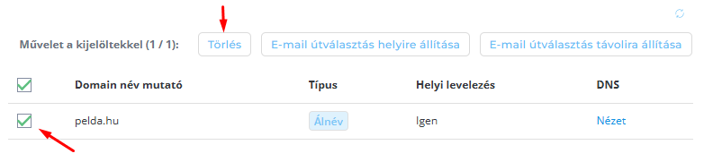 Domain mutató törlése