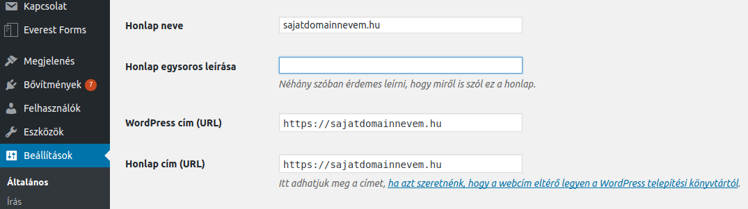Wordpress weboldal címének megváltoztatása